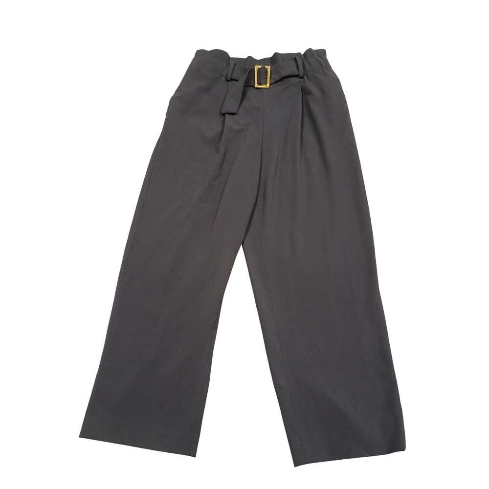 DKNY Wide Leg Trousers Womens 10 Navy Blue Belted High Rise Paperbag Waist Pants